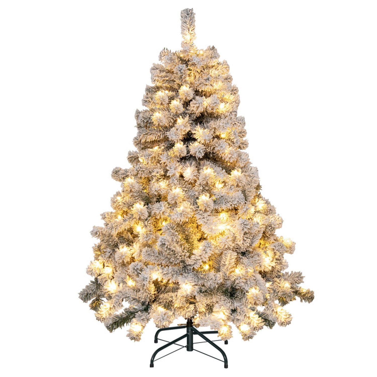 RUIE 4.5 ft Snow Flocked Christmas Tree, Pre-Lit Green White Artificial Xmas Tree with 150 LED Lights and 295 Branch Tips, Tabletop