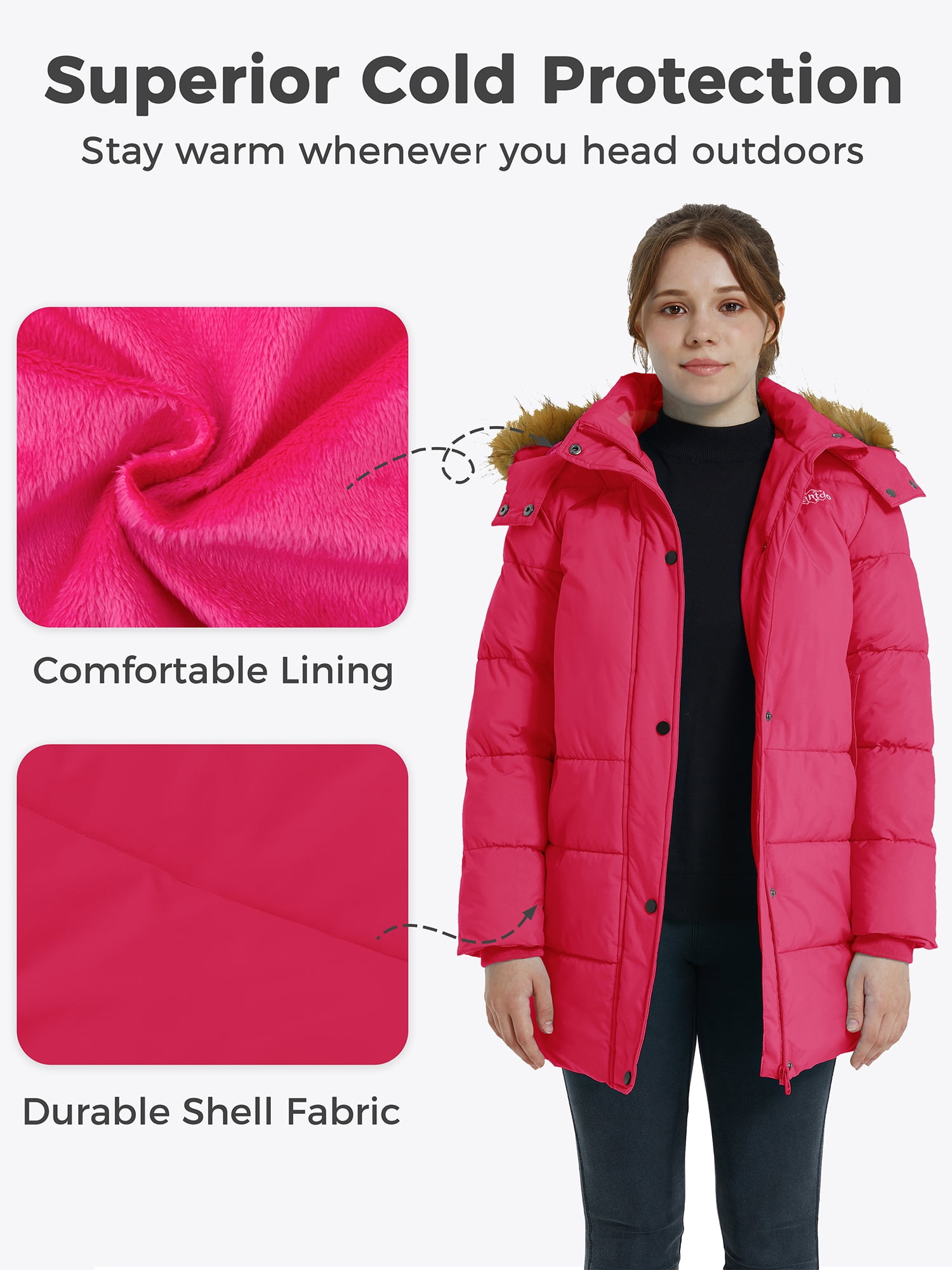 Wantdo Little Kids Waterproof Puffer Jacket, Mid-Long Winter