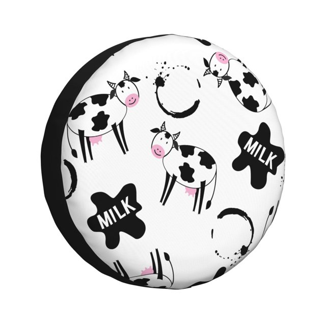 Bingfone Mignonnes Taches de Vache et de Lait pour Pneu de Rechange Protecteurs de Roues Universels Résistants aux Intempéries pour Véhicule Récréatif Remorque de Voyage SUV Camion-15 Pouces