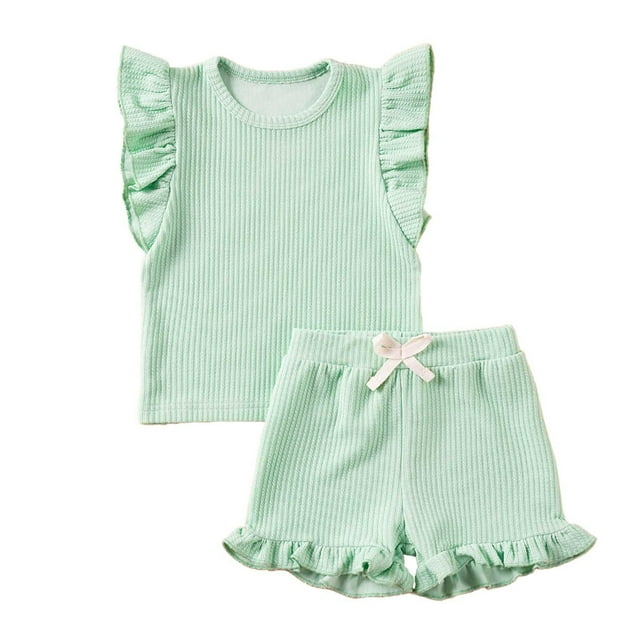 Toddler Girl Summer Outfits Ruffle Sleeve T-Shirt Tops and Shorts Girls Two Piece Outfits 2-3 Years Girl Clothing
