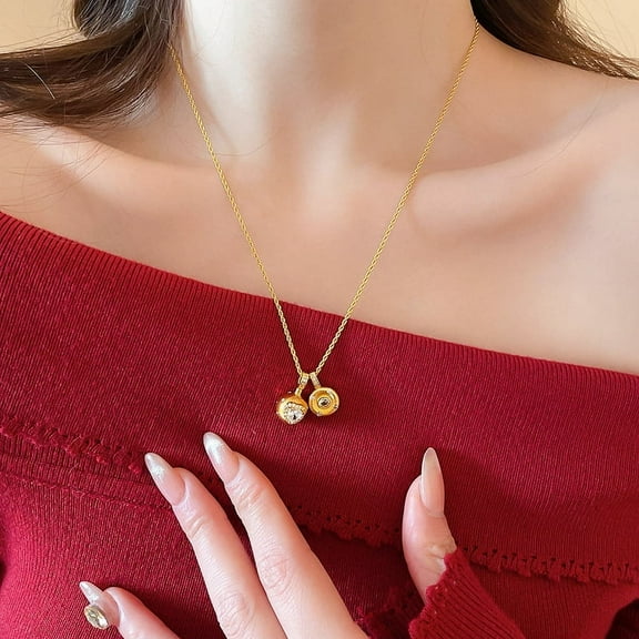 24K gold plated zircon heart round necklace Chinese style fashion clavicle chain light luxury high-end necklace for women