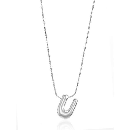 No Boundaries Silvertone Initial Bubble Letter Necklace, 1 Piece, Letter U
