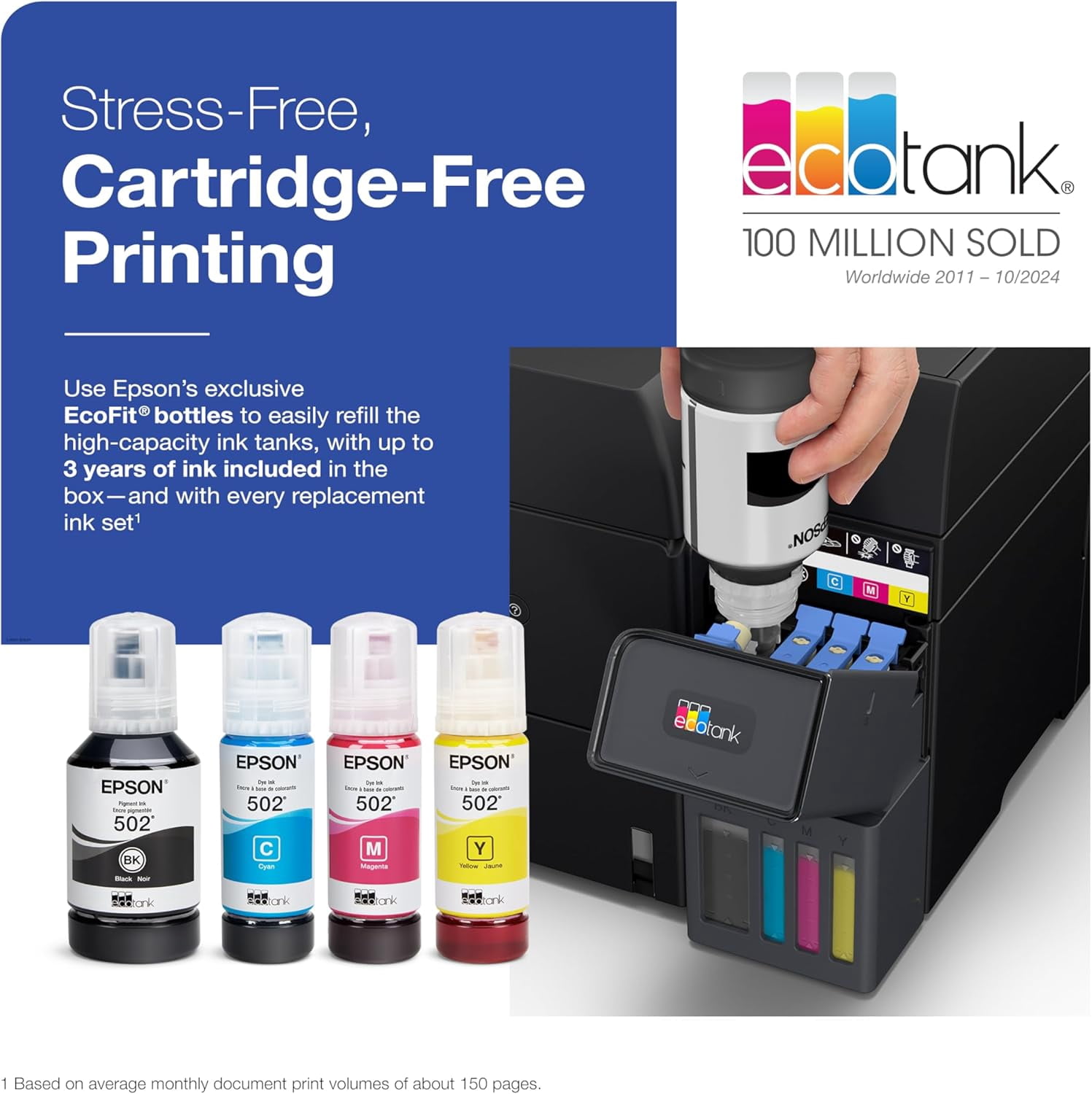 Epson EcoTank ET-4950 Wireless All-in-One Color Supertank Printer, 18 PPM, 2.4" Colorful Touchscreen, Auto Document Feeder - Black (Sold without manufacturer warranty)