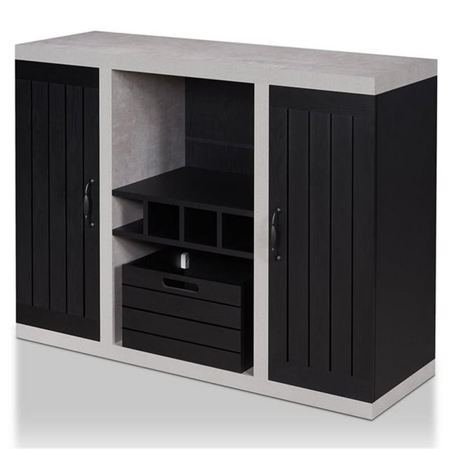 Bowery Hill Industrial Wood Wine Rack Buffet in Black and Cement