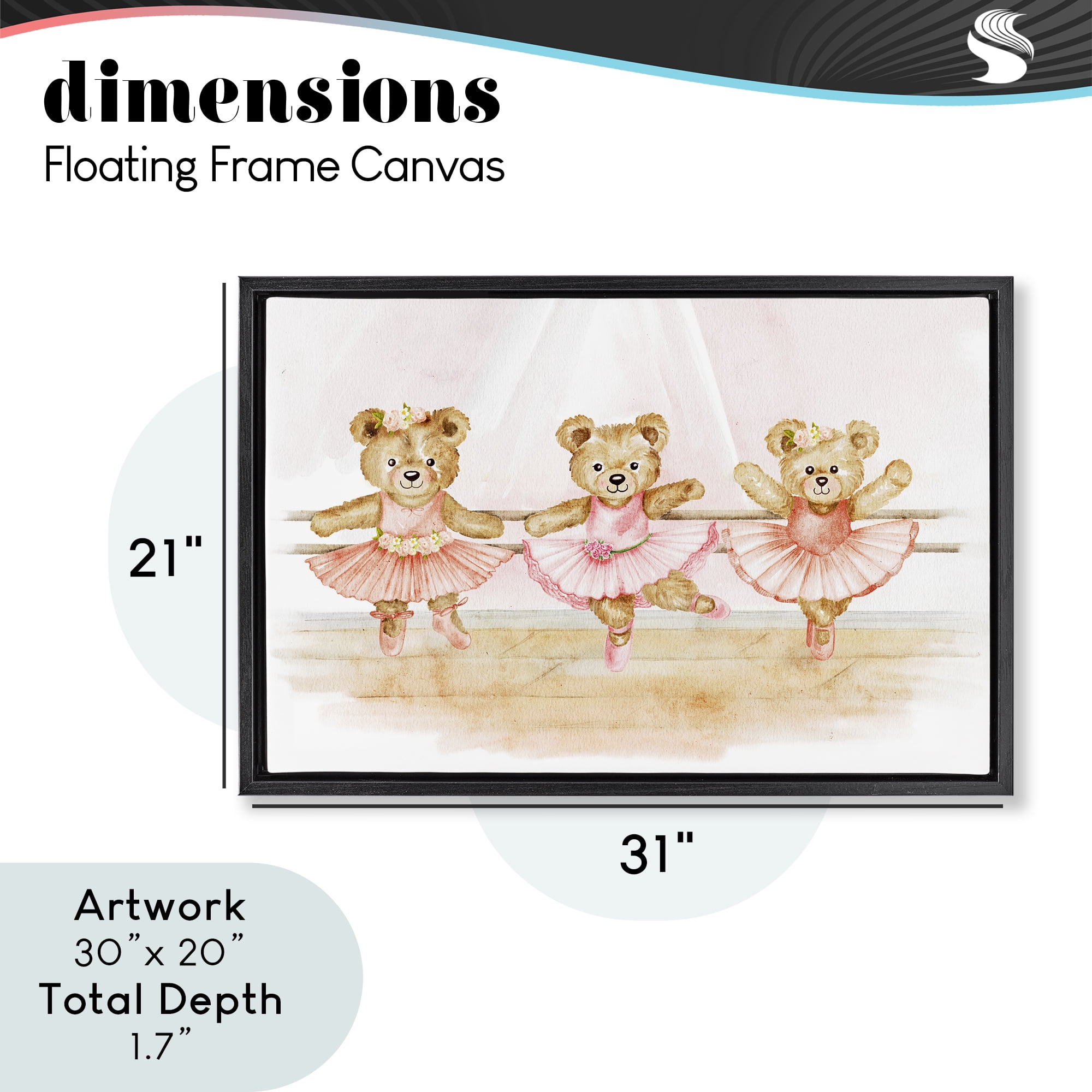 Ballet Teddies Triplet Black Framed Floater Canvas Wall Art, design by Amy Hall