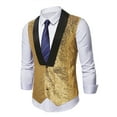 thumbnail image 2 of VBTAPA Men's Shiny Sequin Vest V-Neck Regular-Fit Party Dress Suit Vests Prom Party Tuxedo Waistcoat Gold XL, 2 of 9