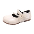 thumbnail image 3 of Viluyesy Girls Vintage-Inspired Flat Shoes – Soft-Sole Leather Lace-Up Dress Shoes with Pearl Bowknot and Delicate Lace Trim, Spring Summer Style Beige Size 7, 3 of 7