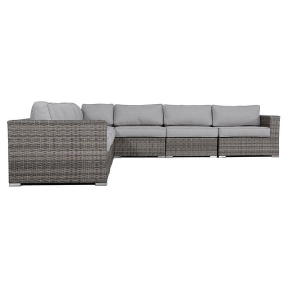 Living Source International 122" Wicker Patio Sectional with Cushions in Gray