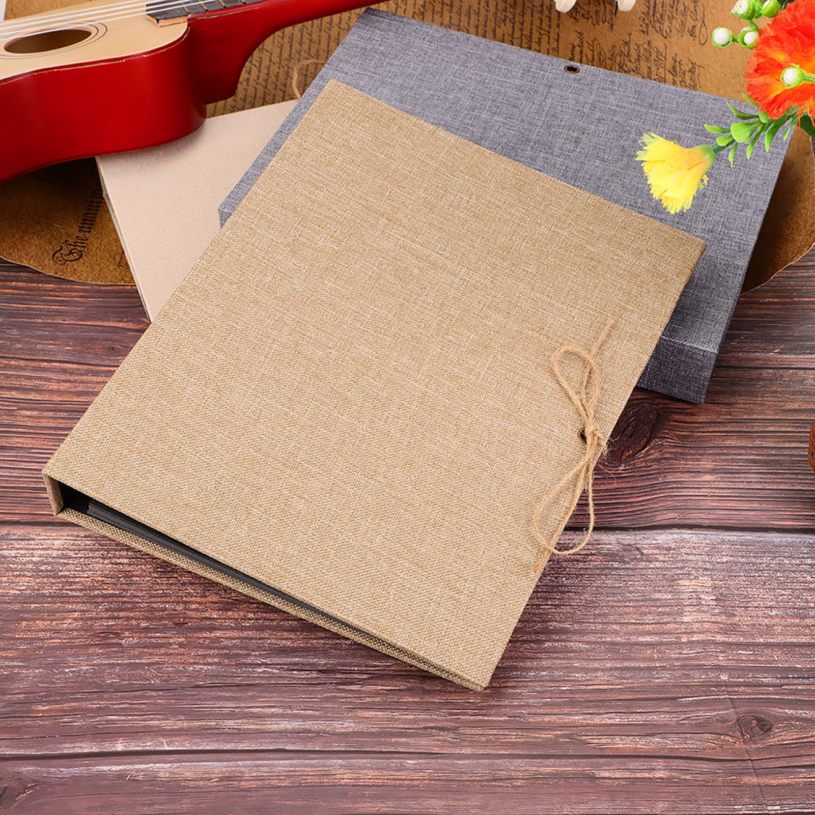 M Buder Creative Linen DIY Craft Card Album Scrapbook with Rope Strap, Vintage Brown Photo Memory Book, 10.43 x 8.27 inches / 26.5 x 21 cm