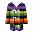 thumbnail image 5 of Towmus Womens Tops 3/4 Length Sleeves Halloween Oversized 3D Eyes Print Graphic T Shirt Women V Neck Blouses Loose Under $10, 5 of 5