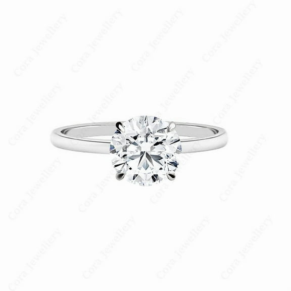 Cora Jewellery 2CT Hidden Halo Round Moissanite Solitaire Engagement Ring For Women, 10K White Gold