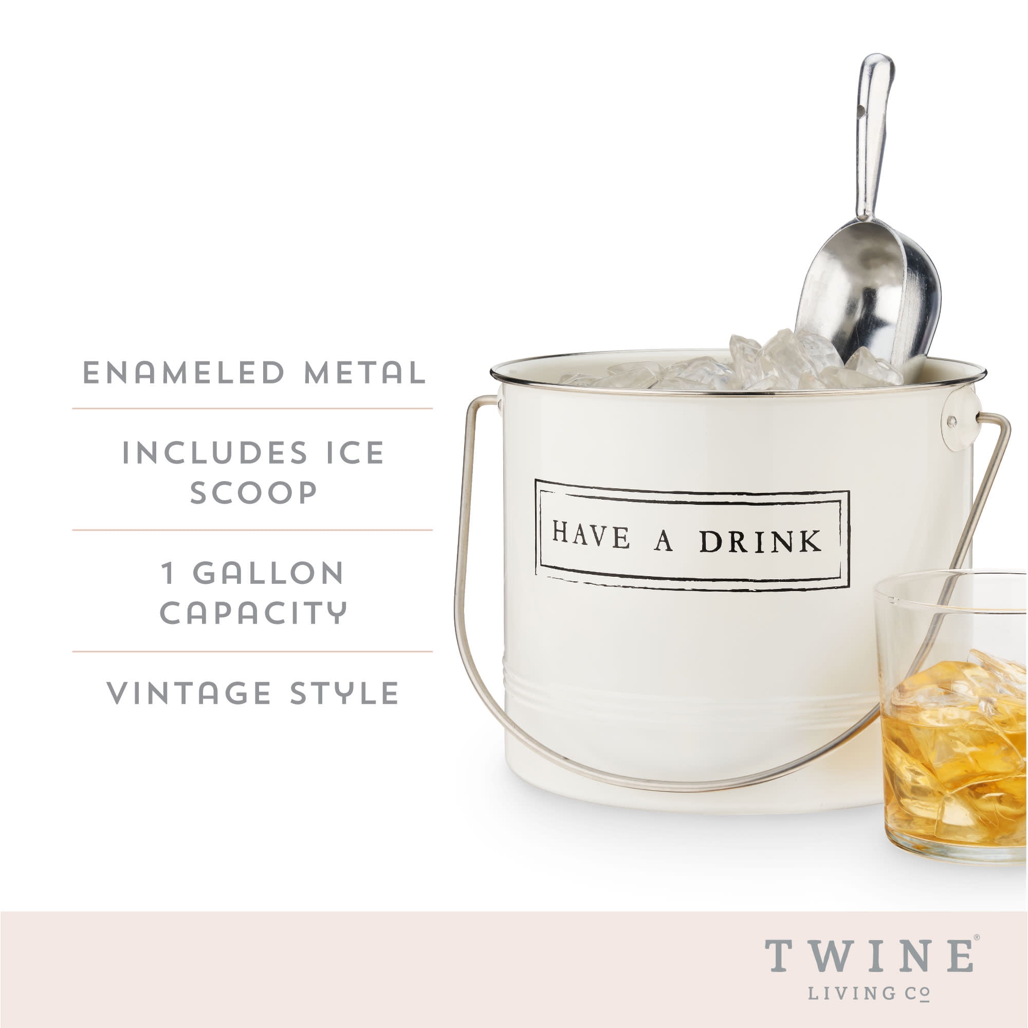 Twine "Have A Drink" Metal Ice Bucket and Scooper, Outdoor Party, 1 Gallon