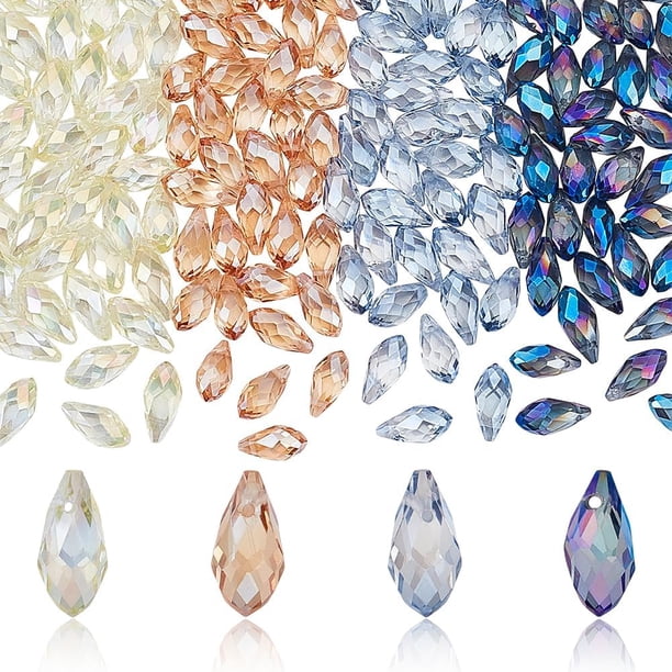 152 cuentas de lágrima AB de 4 colores, cuentas de vidrio facetadas transparentes de 12 x 6 mm, cuentas de vidrio con forma de gota de agua