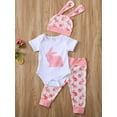 thumbnail image 3 of Jxzom My First Easter Newborn Infant Baby Girl boy Outfit 3M 6M 12M 24M Short Sleeve Bunny Romper Pants hat 3Pcs Clothes Set, 3 of 7