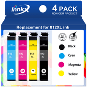 812XL  812 Ink Cartridges for Epson 812 Ink Cartridges Compatible  for Epson Workforce ProWF-7820 WF-7840 EC-C7000 Printer (4 Pack,1 Black 1 Cyan 1 Magenta 1 Yellow)