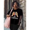 thumbnail image 2 of Women's T-Shirt LOVE IS INDIFFERENT Rainbow Heart Short Sleeve Casual Tee Classic Crew Neck T Shirt for Women Black, M, 2 of 7