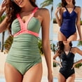 thumbnail image 2 of COMVALUE Women's Tummy Control One Piece Swimsuit - Slimming Retro Bathing Suit Halter Swimwear 2026 (Dark Blue, 2XL), 2 of 9