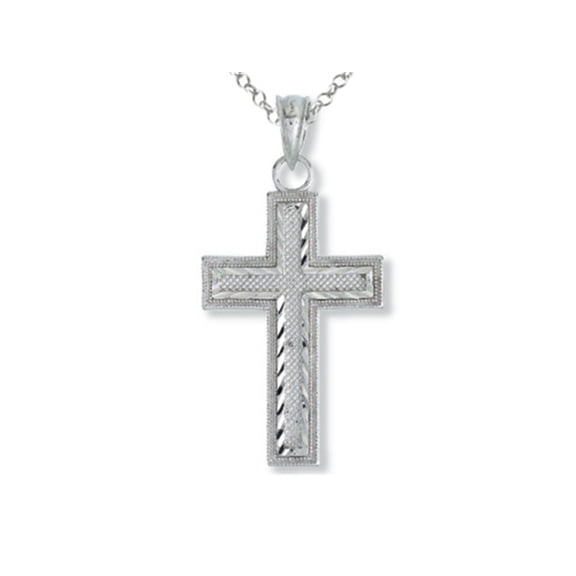 Finejewelers 925 Sterling Silver Rhodium Small Bright Cut Cross Pendant Necklace Chain Included