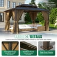 thumbnail image 3 of Clouddwell 10'x12' Hardtop Gazebo - Polycarbonate Double Roof with Netting & Curtains for Patio, Garden Sun Protection,Brown, 3 of 7