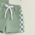 thumbnail image 4 of Summer Outfits for Boys, Casual Sets for Little Boys Checkered Color Block Short Sleeve T-Shirt and Solid Drawstring Shorts Casual Toddler Outfit, 4 of 6