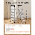 thumbnail image 2 of VEVOR 5 Step Ladder, Folding Step Stool with Wide Anti-Slip Pedal and Comfort Handgrip, 330 lbs Capacity Portable Aluminum Stepladder, Multi-Use for Kitchen, Warehouse, Household and Office, Silver, 2 of 9