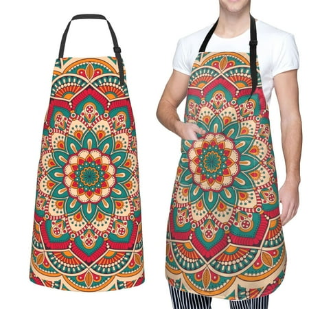 

XMXT 1 Pcs Waterproof Kitchen Cooking Apron Vintage Ethnic Abstract Print Adjustable Aprons for Women Men with Pockets