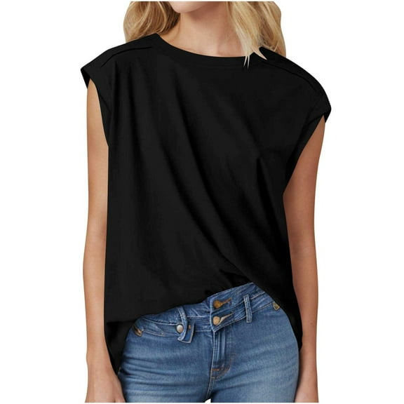 Summer Womens Cap Sleeve Tops Crew Neck Tshirts Solid Casual Loose Tunic Tee Basic Dressly Blouses Tees Going Out Outfits 2026 Fashion