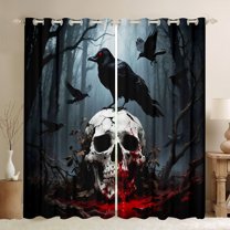 Castle Fairy Female Men Abstract Gothic Skull Curtains Pack of 2 (42x84 Each),Animal Black Crow Curtains Blackout,Exotic Style Bedroom Curtains,Lightweight Room Decor