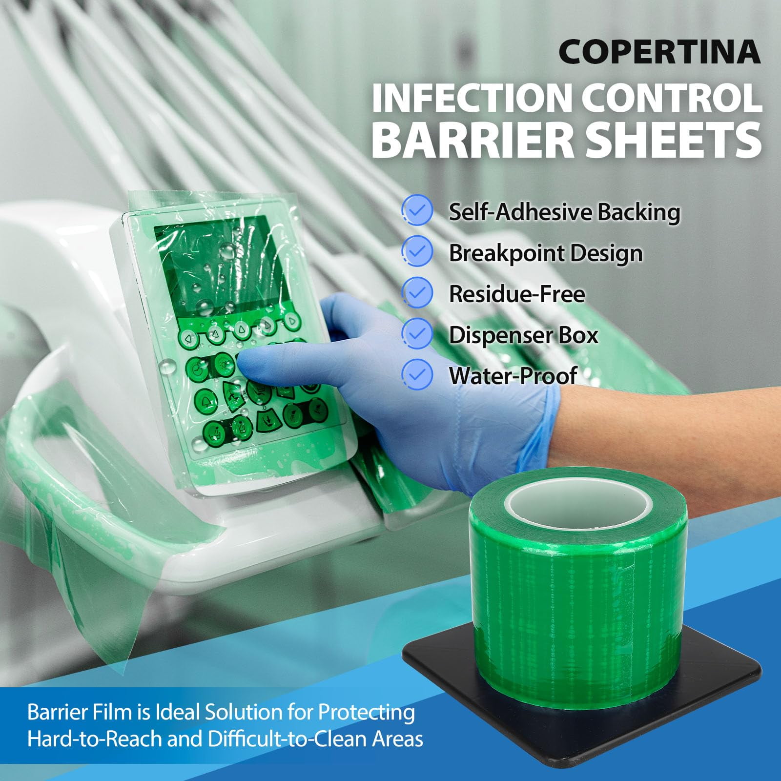 Dental Barrier Film Roll, 4 x 6 in, 1200 Sheets – Green