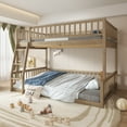 thumbnail image 3 of Harper & Bright Designs Full XL Over Queen Bunk Bed, Detachable Bunk Beds, Wood Bunk Bed Frame with Ladder and Guardrails, Walnut, 3 of 13