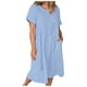 thumbnail image 5 of Vestido de lino de color liso a la moda para mujer, vestido de verano de manga corta de gran tamaño hasta la rodilla, vestido informal para fiesta en la playa, vestido de verano, 5 of 5