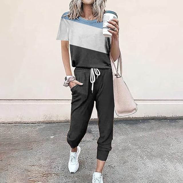 SDNall Ensemble de Sport Décontracté à Manches Courtes à la Mode pour Femme