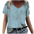 thumbnail image 1 of Tops Cortos para las Mujeres Impresión V-Cuello Suéter Blusa, Manga Corta de Poliéster Top de Moda, Lavado a Mano Todas las Estaciones Desgaste Casual, 1 of 7