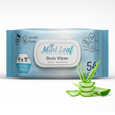 MintLeaf Body Wipes for Adults Bathing No Rinse | 54 Adult Wipes for Elderly Cleansing