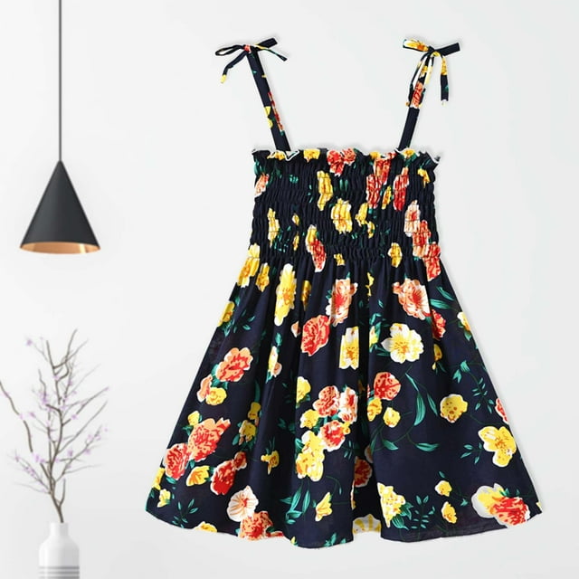 EGNMCR Vêtements pour Bébé Fille Été Robe à Bretelles Sans Manches pour Tout-Petits et Bébés Filles Imprimé Graphique Vêtements pour Enfants