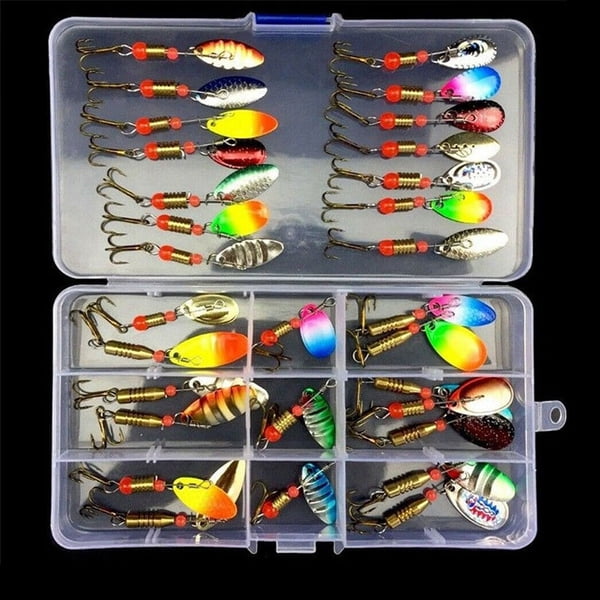 30PCs Colorful Sea Trout Spoon Metal Fishing Lures Spinner Baits Bass Tackle  Set 