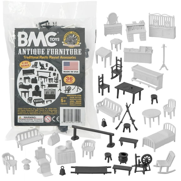 BMC Classic Marx Antique Furniture - 36pc Dollhouse Plastic Playset Accessories