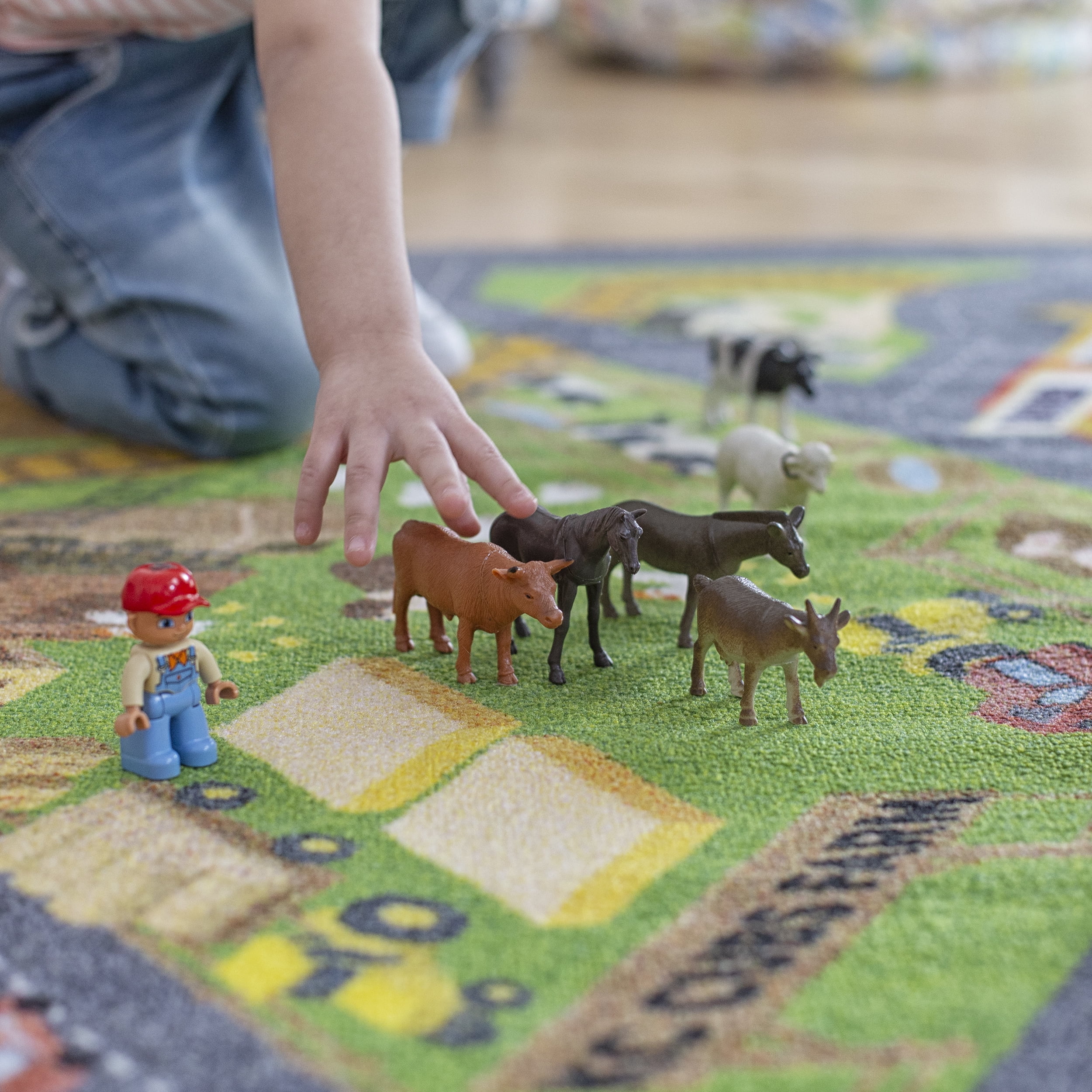 KC CUBS Playtime Collection Country Farm Road Map With Construction Site Educational Learning Area Rug Carpet For Kids and Children Bedroom and Playroom (5' 0" x 6' 6")