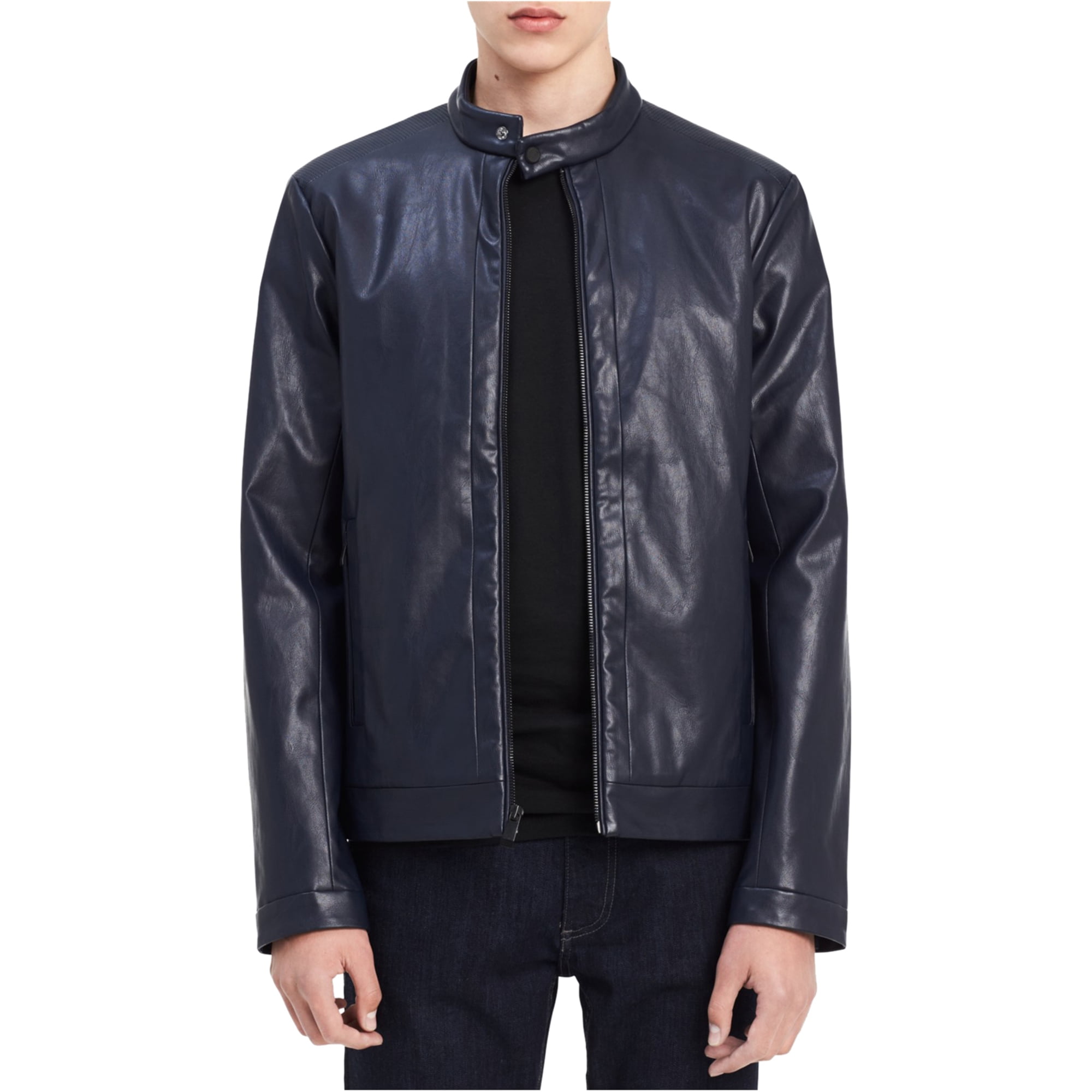 Calvin Klein Mens Moto Leather Jacket, Blue, Medium - Walmart.com ...