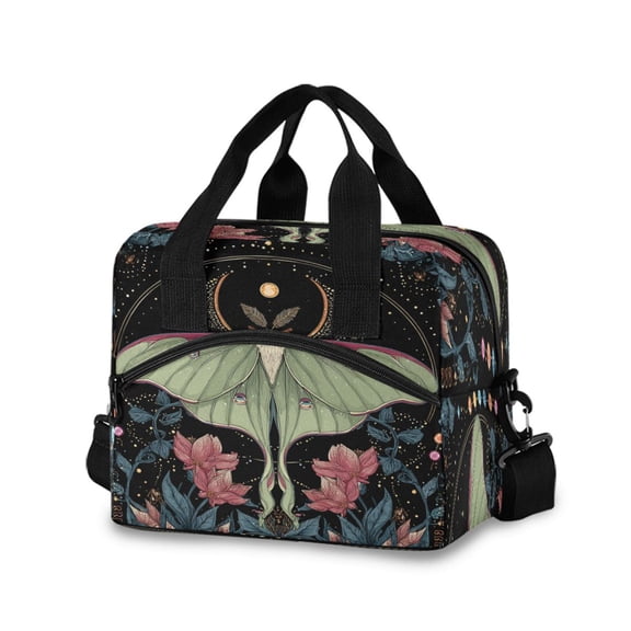 Insulated Crossbody Lunch Bag 10L Lunch Tote with Adjustable Shoulder Strap for Work Office Picnic Beautiful Moth