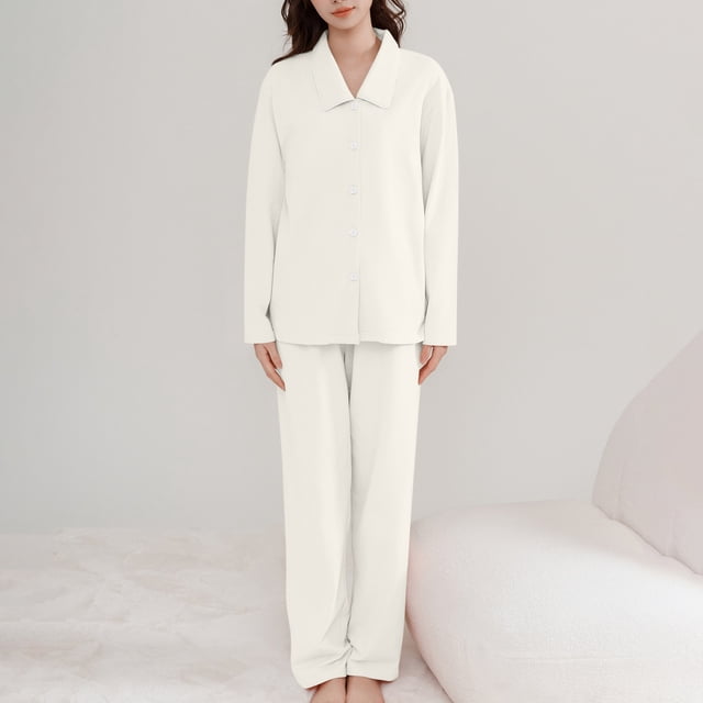 LSLJS Ensemble de Pyjama pour Femme à Col Rabattu, Tenue d'Intérieur en Coton, Haut à Manches Longues, Pantalon, Nuisette de Pyjama, Ensembles de Pyjama pour Femmes, Cadeaux pour Femmes