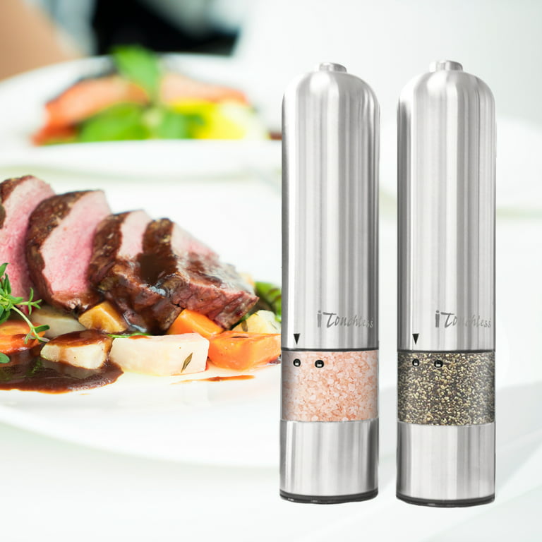 iTouchless Battery Powered Automatic Stainless Steel Pepper Mill and Salt  Grinder 