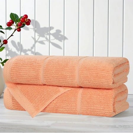 Superior Milo Smart Twist Cotton Medium Weight Bath Towels, Set of 2, Peach