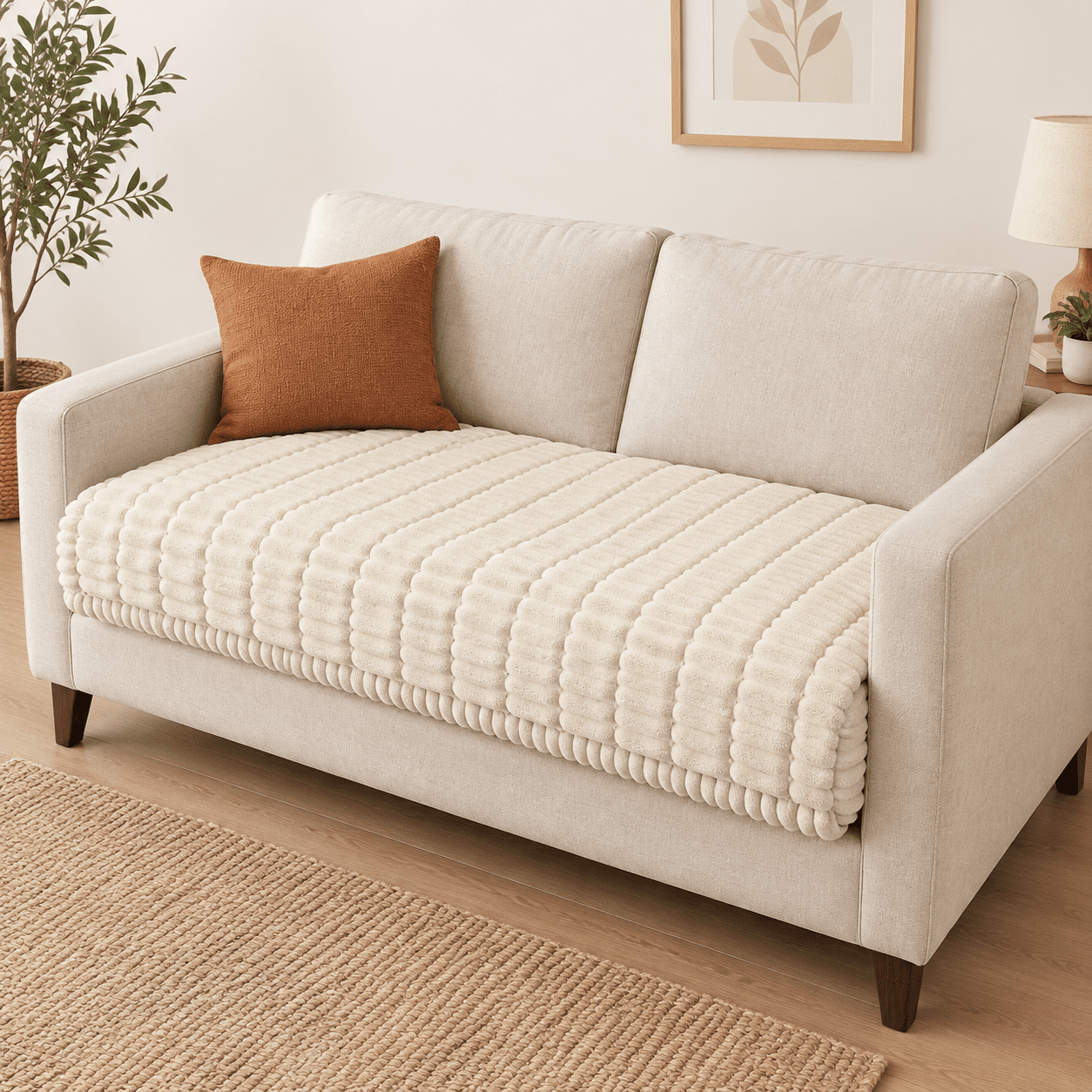 Apricot 35.4 x63 Plush Flannel Pet Sofa Protector Couch Cover