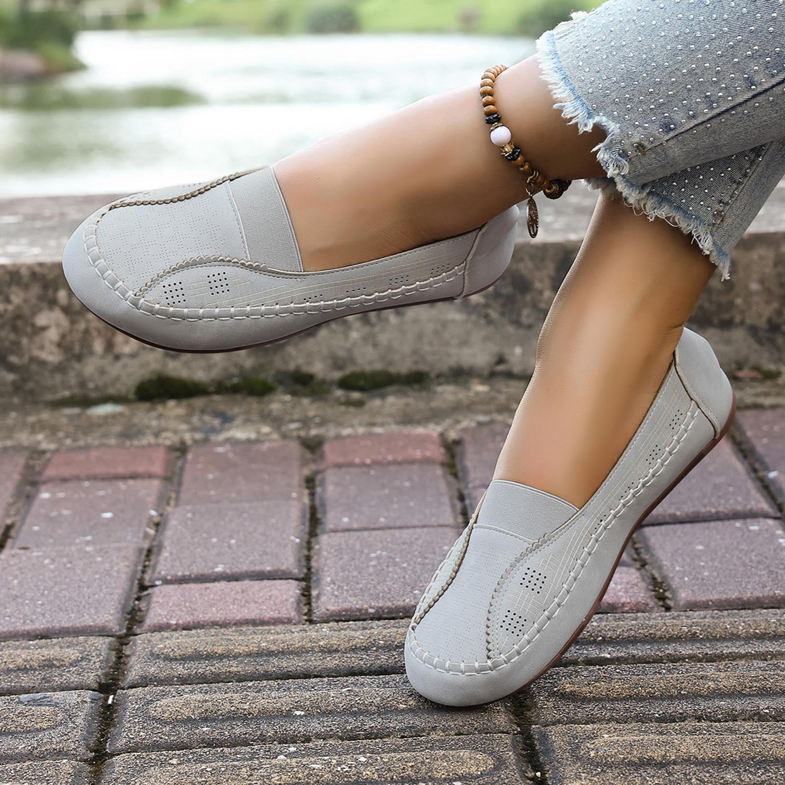 Chenyee Womens Casual Canvas Walking Shoes Comfortable Boat Loafers with Arch Support Slip On Sneakers