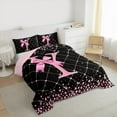 thumbnail image 3 of Manfei Kawaii Bowknot Letter Y Bedding Comforter Set, Glitter Diamond Twin Comforter Sets, Black Pink Cartoon Reversible Bedding Set, Lightweight Room Decor, 2-Piece, 3 of 8