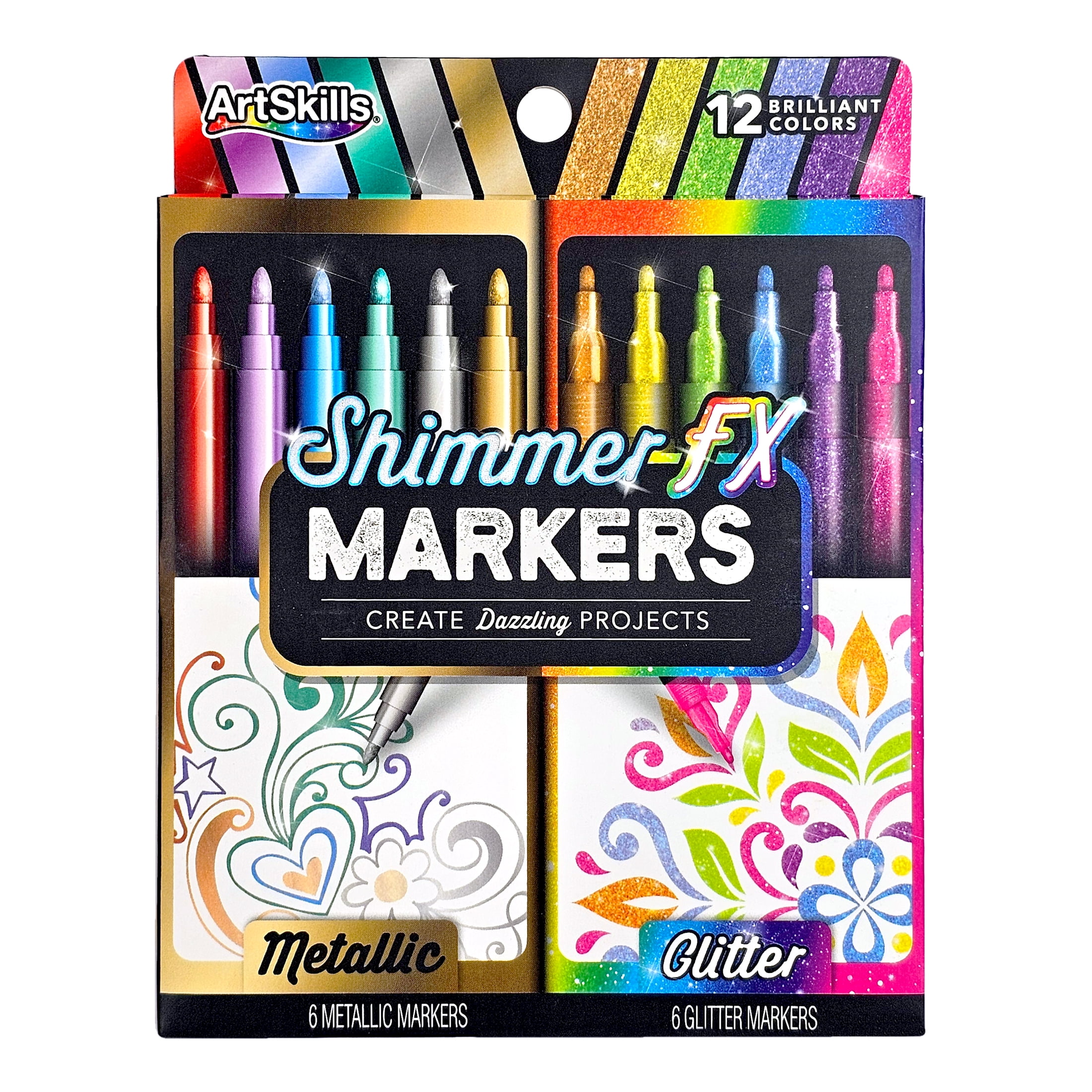 ArtSkills Metallic & Glitter Art Markers for Kids, 12 Pieces