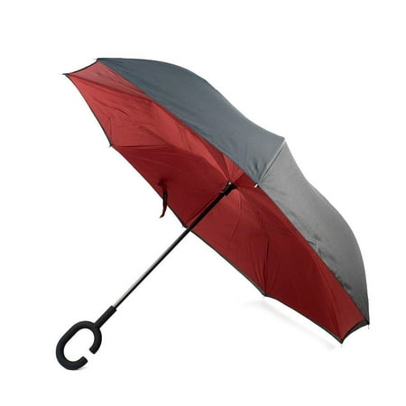 Inverted Windproof Umbrella Double Layer Solid Color C-Shaped Handle for Women