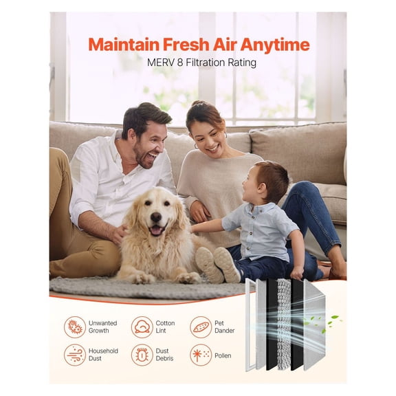 Electrostatic Air Filter 20x25x1, Washable HVAC Filter, MERV 8 Reusable Aluminum Furnace Filter for Home, Office, Pets & Allergies