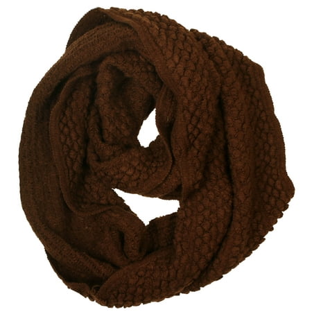 Crochet Ruffle Scarf - Women's Soft Crochet Knit Warm Winter Infinity Circle Scarf, Coffee3